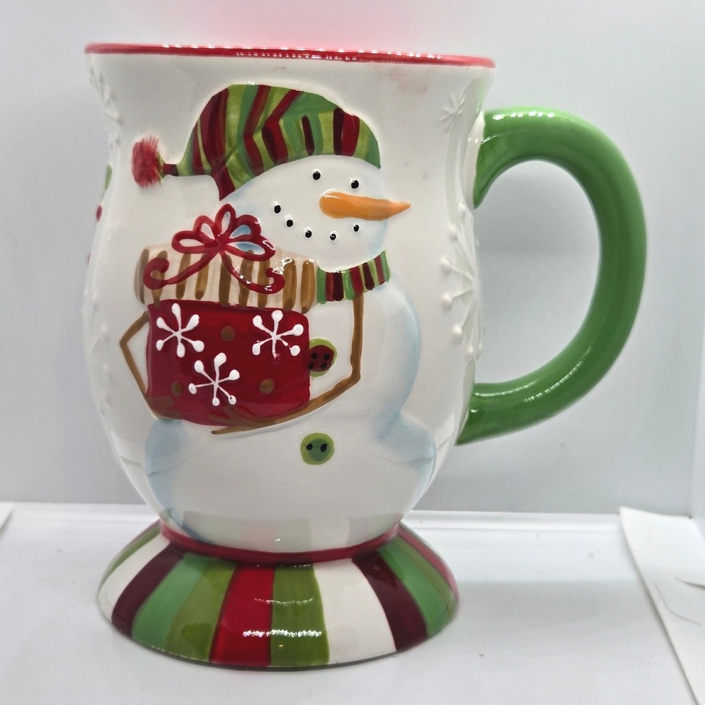 Pier 1 Imports Snowman Christmas Mug Holiday Cocoa Cup Festive Winter Decor